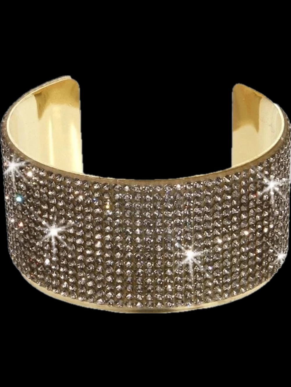 BLING Pave HEMATITE gray Crystal Rhinestone Cuff Bangle Statement Bracelet Gold